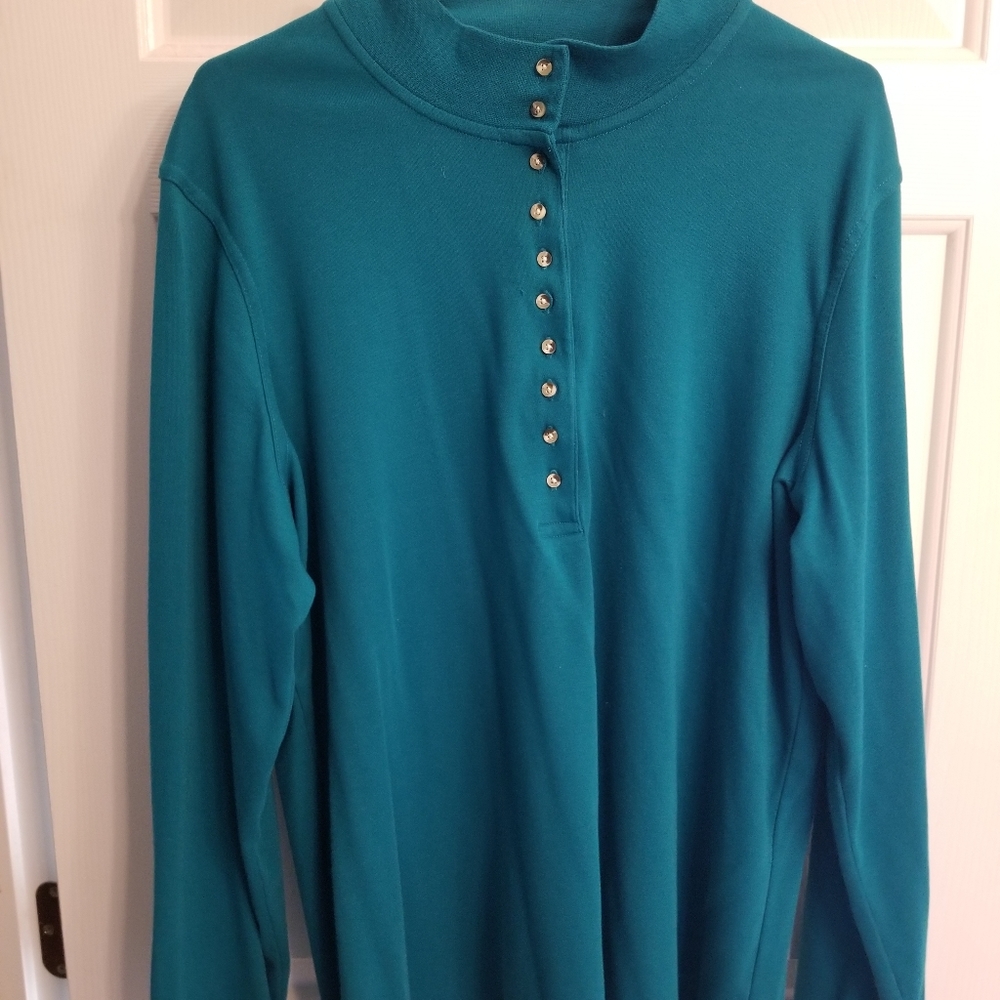 Natural Teal Button Turtleneck